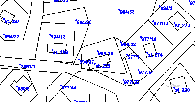 Parcela st. 994/14 v KÚ Čerňovice, Katastrální mapa