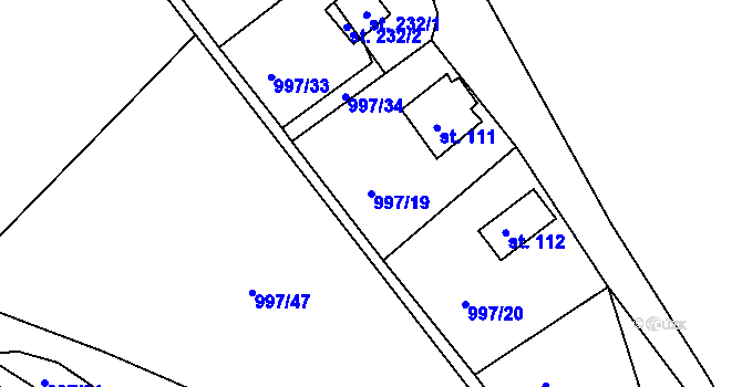 Parcela st. 997/19 v KÚ Čerňovice, Katastrální mapa
