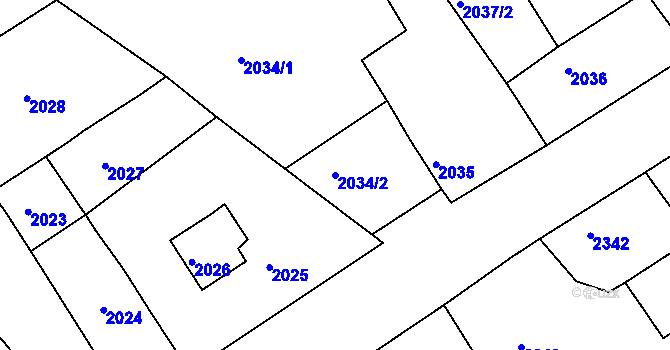 Parcela st. 2034/2 v KÚ Černovice u Chomutova, Katastrální mapa