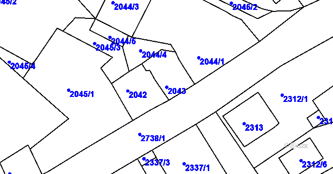 Parcela st. 2043 v KÚ Černovice u Chomutova, Katastrální mapa