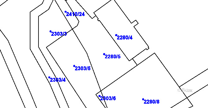 Parcela st. 2280/5 v KÚ Černovice u Chomutova, Katastrální mapa