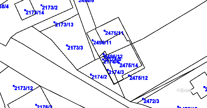 Parcela st. 2496/12 v KÚ Černovice u Chomutova, Katastrální mapa