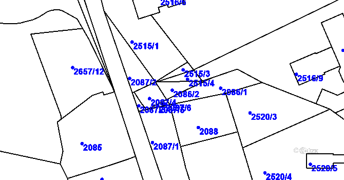 Parcela st. 2086/2 v KÚ Černovice u Chomutova, Katastrální mapa
