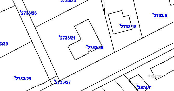 Parcela st. 2733/34 v KÚ Černovice u Chomutova, Katastrální mapa