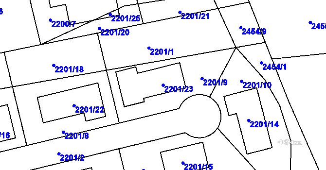 Parcela st. 2201/23 v KÚ Černovice u Chomutova, Katastrální mapa