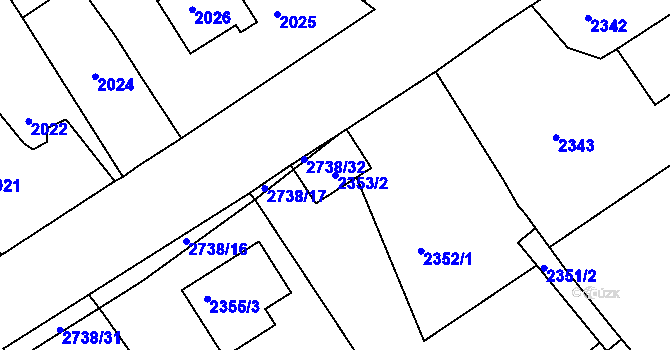 Parcela st. 2353/2 v KÚ Černovice u Chomutova, Katastrální mapa