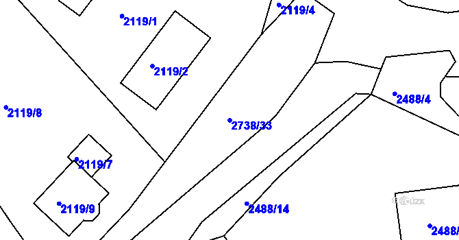 Parcela st. 2738/33 v KÚ Černovice u Chomutova, Katastrální mapa