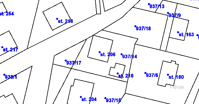 Parcela st. 206 v KÚ Černovice u Kunštátu, Katastrální mapa
