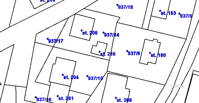Parcela st. 216 v KÚ Černovice u Kunštátu, Katastrální mapa