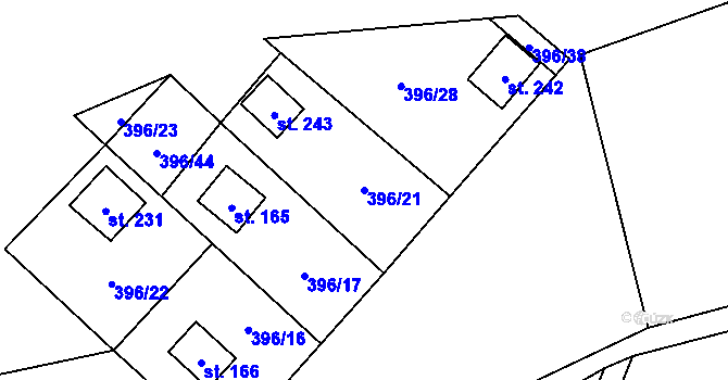 Parcela st. 396/21 v KÚ Černovice u Kunštátu, Katastrální mapa