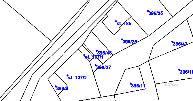 Parcela st. 396/45 v KÚ Černovice u Kunštátu, Katastrální mapa