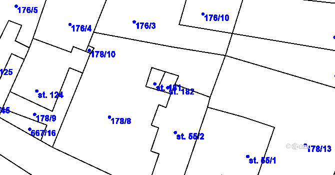 Parcela st. 182 v KÚ Černovír u Ústí nad Orlicí, Katastrální mapa