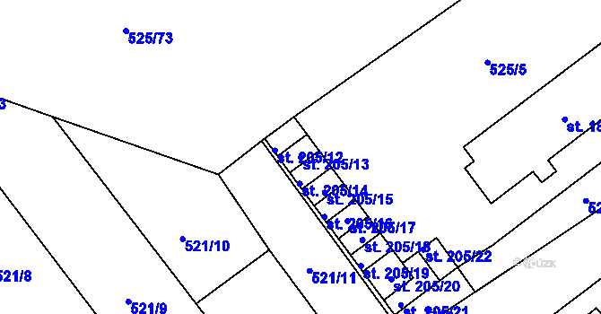 Parcela st. 205/13 v KÚ Černožice nad Labem, Katastrální mapa