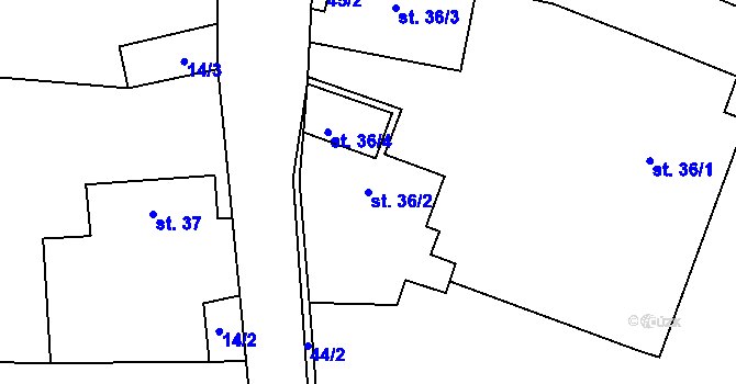Parcela st. 36/2 v KÚ Černožice nad Labem, Katastrální mapa