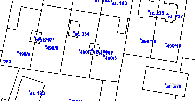 Parcela st. 167 v KÚ Černožice nad Labem, Katastrální mapa