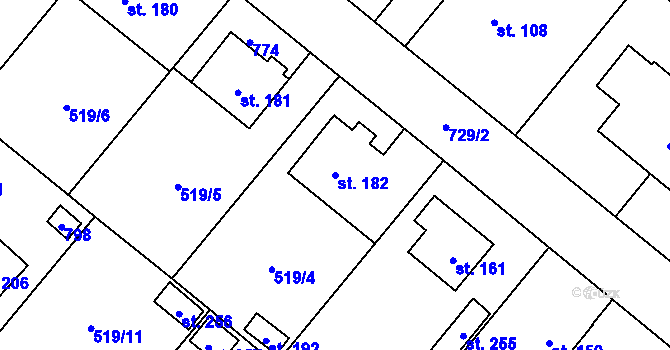 Parcela st. 182 v KÚ Černožice nad Labem, Katastrální mapa