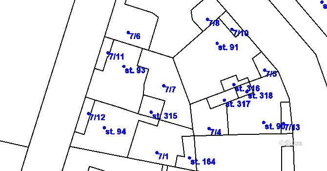 Parcela st. 7/7 v KÚ Černožice nad Labem, Katastrální mapa