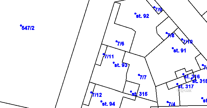Parcela st. 7/11 v KÚ Černožice nad Labem, Katastrální mapa