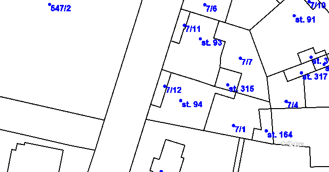 Parcela st. 7/12 v KÚ Černožice nad Labem, Katastrální mapa