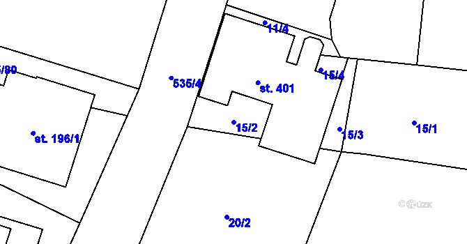 Parcela st. 15/2 v KÚ Černožice nad Labem, Katastrální mapa