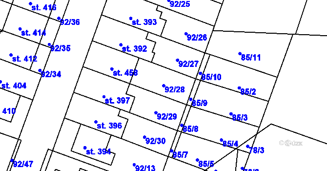 Parcela st. 92/28 v KÚ Černožice nad Labem, Katastrální mapa