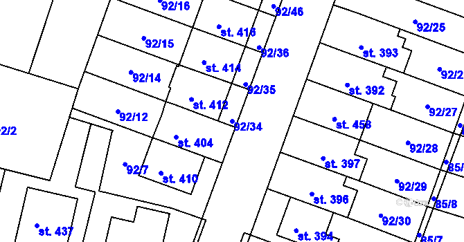 Parcela st. 92/34 v KÚ Černožice nad Labem, Katastrální mapa