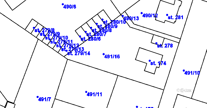 Parcela st. 491/16 v KÚ Černožice nad Labem, Katastrální mapa