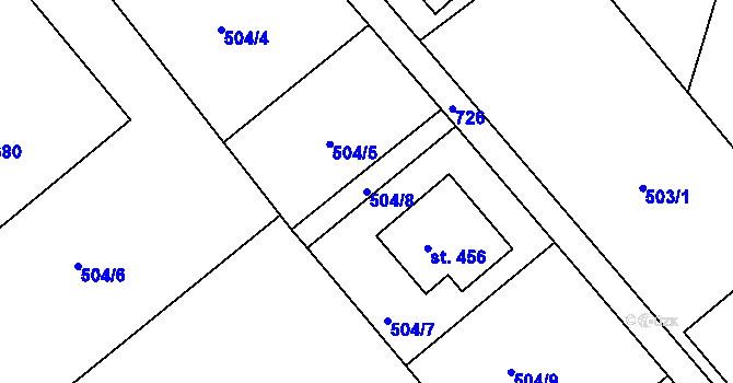 Parcela st. 504/8 v KÚ Černožice nad Labem, Katastrální mapa