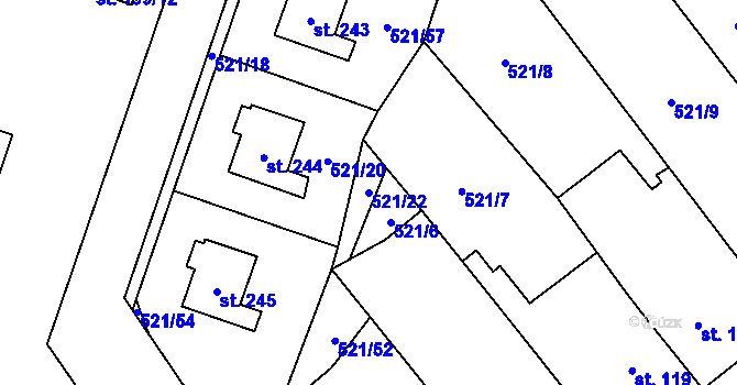 Parcela st. 521/22 v KÚ Černožice nad Labem, Katastrální mapa