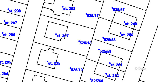 Parcela st. 525/18 v KÚ Černožice nad Labem, Katastrální mapa