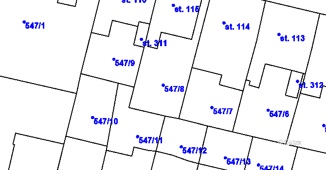 Parcela st. 547/8 v KÚ Černožice nad Labem, Katastrální mapa