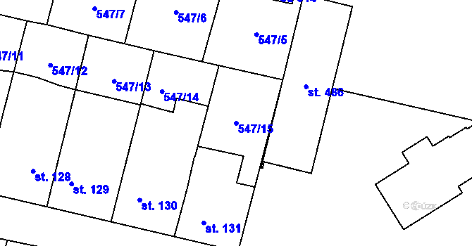 Parcela st. 547/15 v KÚ Černožice nad Labem, Katastrální mapa