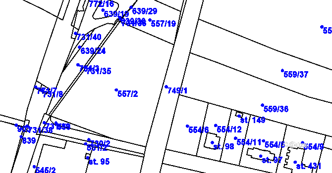 Parcela st. 749/1 v KÚ Černožice nad Labem, Katastrální mapa