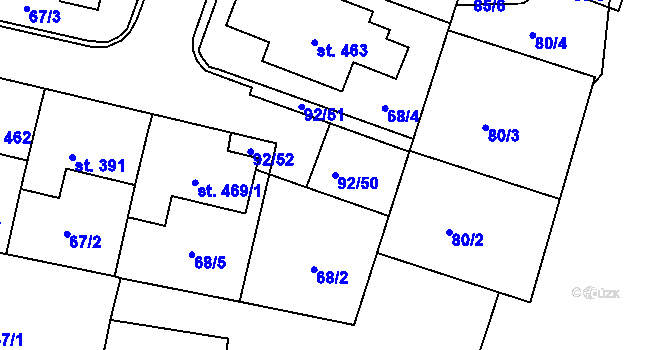 Parcela st. 92/50 v KÚ Černožice nad Labem, Katastrální mapa