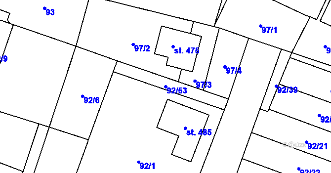 Parcela st. 92/53 v KÚ Černožice nad Labem, Katastrální mapa