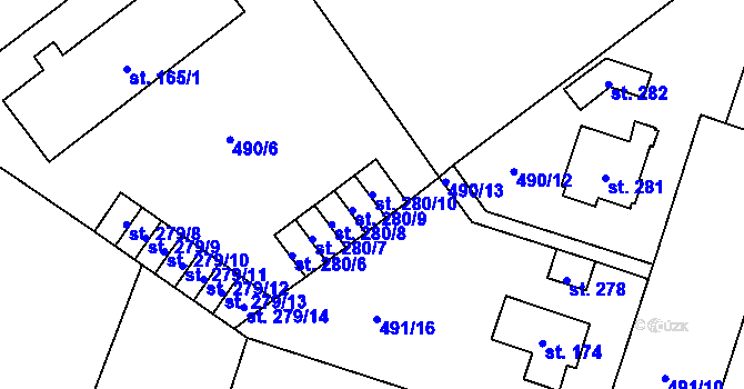 Parcela st. 280/10 v KÚ Černožice nad Labem, Katastrální mapa