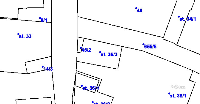 Parcela st. 36/3 v KÚ Černožice nad Labem, Katastrální mapa