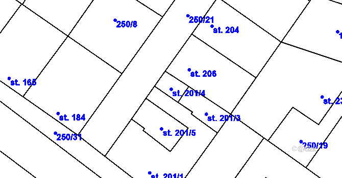 Parcela st. 201/4 v KÚ Černuc, Katastrální mapa