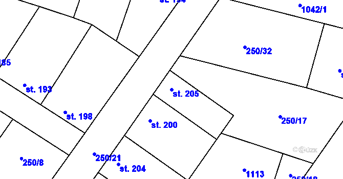 Parcela st. 205 v KÚ Černuc, Katastrální mapa