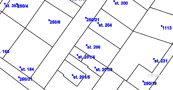 Parcela st. 206 v KÚ Černuc, Katastrální mapa