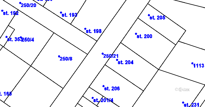 Parcela st. 250/21 v KÚ Černuc, Katastrální mapa
