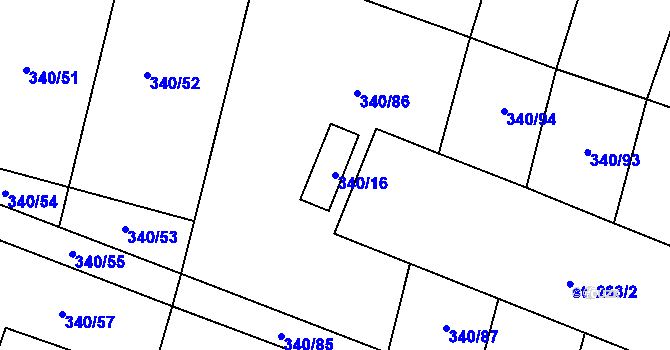 Parcela st. 340/16 v KÚ Černuc, Katastrální mapa