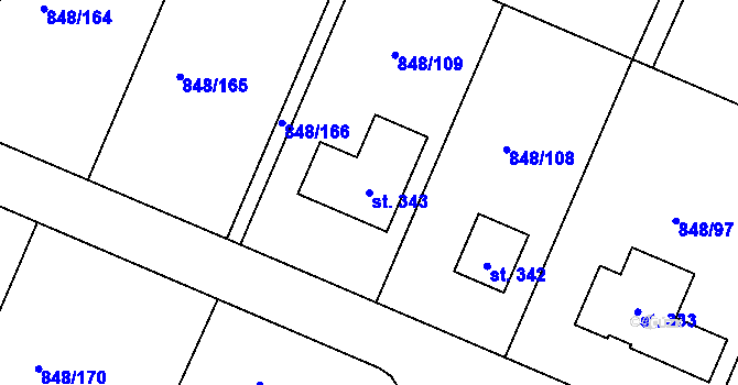 Parcela st. 343 v KÚ Černuc, Katastrální mapa