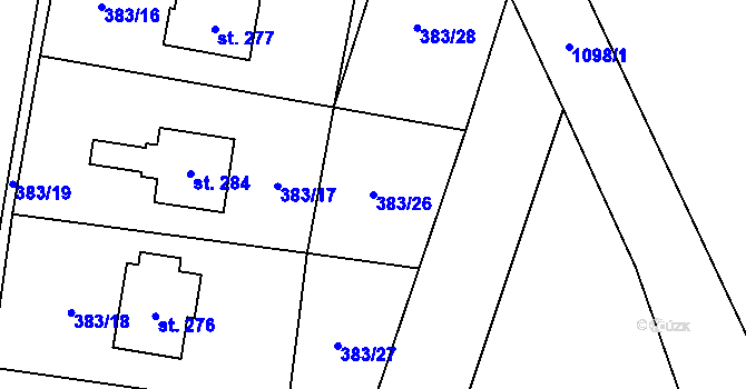 Parcela st. 383/26 v KÚ Černuc, Katastrální mapa