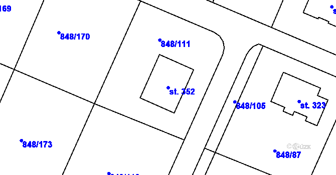 Parcela st. 352 v KÚ Černuc, Katastrální mapa