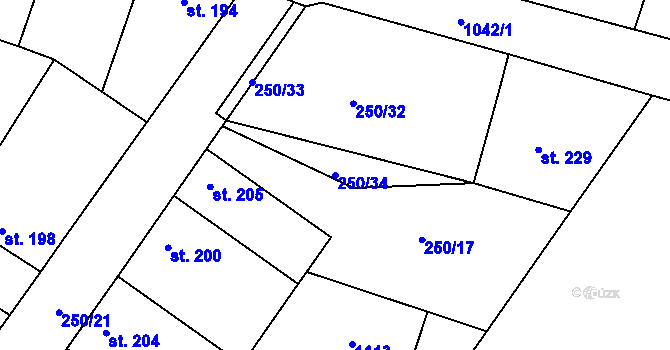 Parcela st. 250/34 v KÚ Černuc, Katastrální mapa