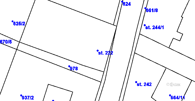 Parcela st. 222 v KÚ Loucká, Katastrální mapa