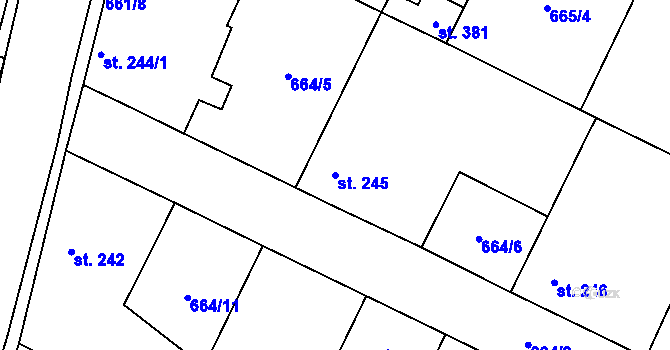 Parcela st. 245 v KÚ Loucká, Katastrální mapa