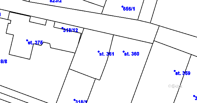 Parcela st. 361 v KÚ Loucká, Katastrální mapa