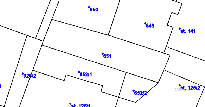 Parcela st. 651 v KÚ Loucká, Katastrální mapa
